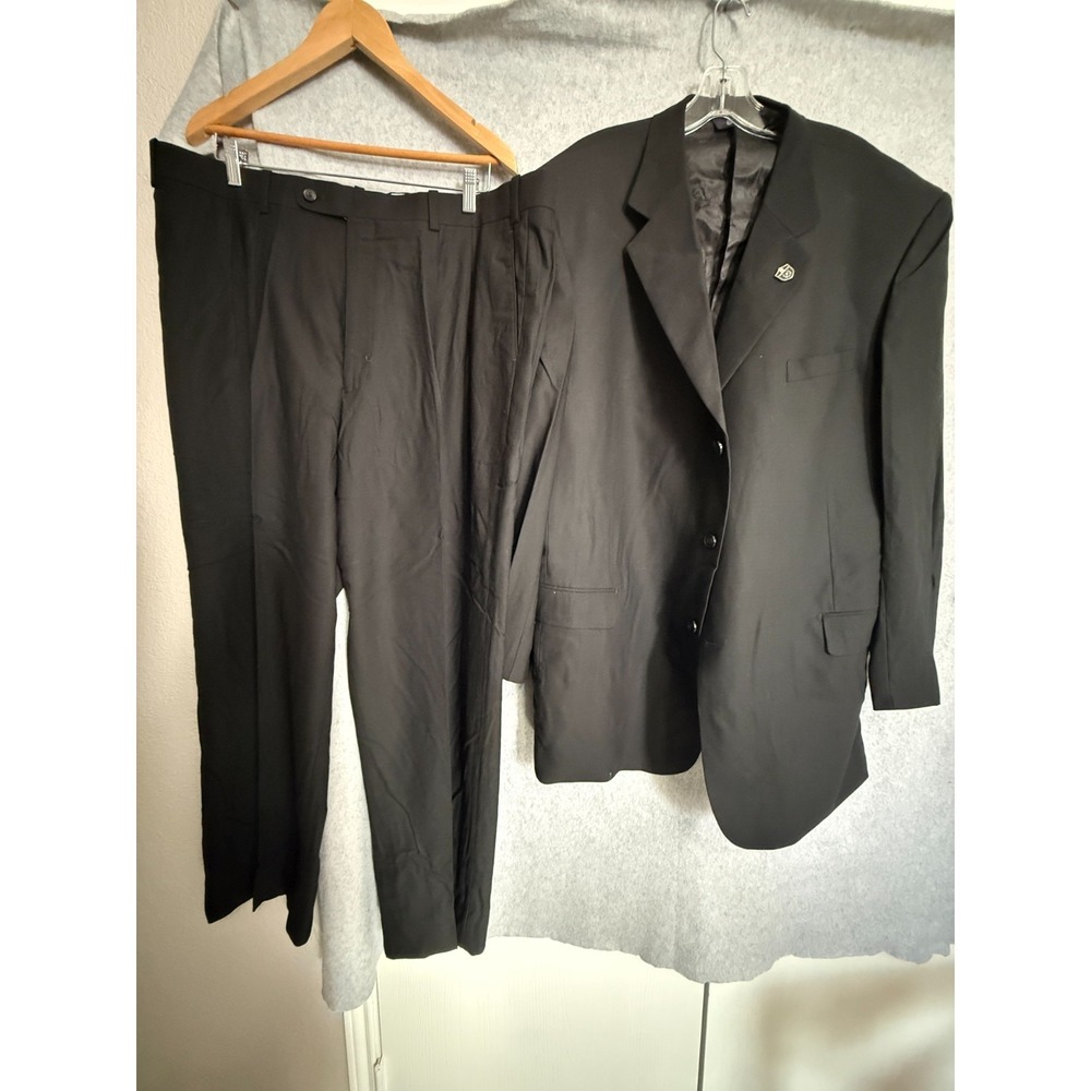 Phat‎ Farm Suit Men's 48L Jacket 43W Pants Black Virgin Wool Formal with Pin Set